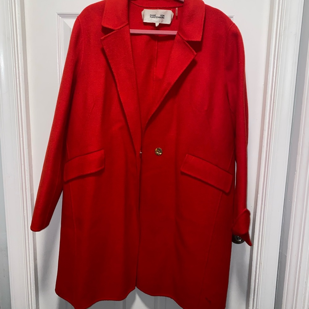 Diane Von Furstenberg Oversized Bright Red Wool Coat